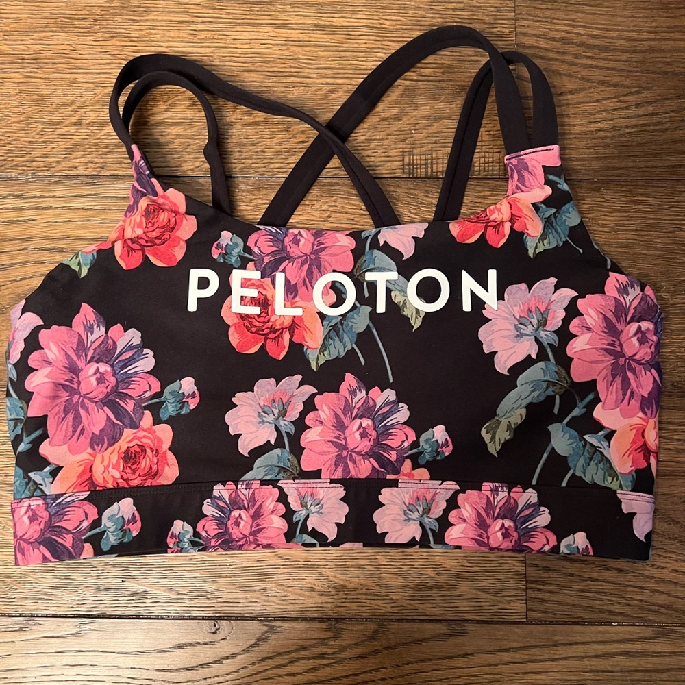 Peloton floral strappy sports bra.